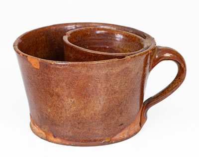 Unusual Redware Shaving Mug, New York State or New England