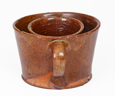 Unusual Redware Shaving Mug, New York State or New England