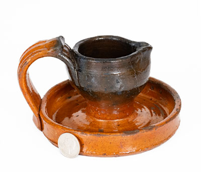 Rare Copper-Decorated Southern Redware Grease Lamp, NC or Eastern Tennessee