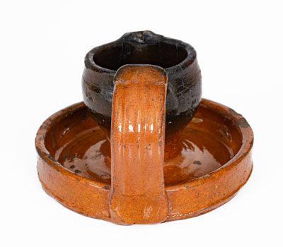 Rare Copper-Decorated Southern Redware Grease Lamp, NC or Eastern Tennessee