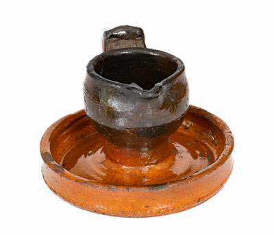 Rare Copper-Decorated Southern Redware Grease Lamp, NC or Eastern Tennessee