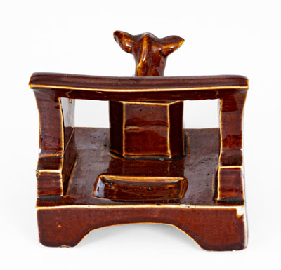 Extremely Rare Akron, Ohio Stoneware Inkstand w/ Pig Stopper Inscribed 