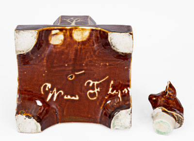 Extremely Rare Akron, Ohio Stoneware Inkstand w/ Pig Stopper Inscribed 