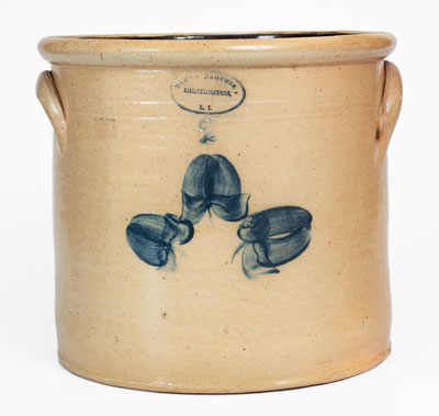 2 Gal. BROWN BROTHERS / HUNTINGTON / L.I. Stoneware Crock w/ Floral Decoration