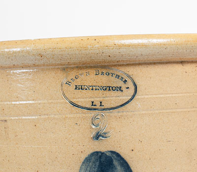 2 Gal. BROWN BROTHERS / HUNTINGTON / L.I. Stoneware Crock w/ Floral Decoration