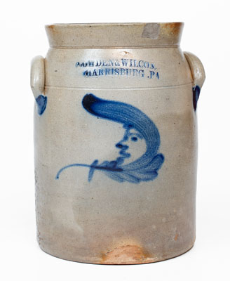 COWDEN & WILCOX / HARRISBURG, PA Stoneware Jar w/ Man-in-the-Moon Decoration