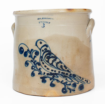 Scarce 3 Gal. S. D. KELLOGG / WHATELY Stoneware Crock w/ Bird Decoration