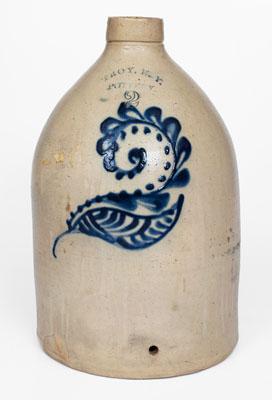 2 Gal. TROY, N.Y. / POTTERY Stoneware Jug w/ Elaborate Numeral Decoration