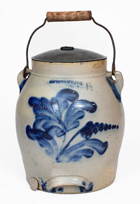 Fine COWDEN & WILCOX / HARRISBURG, PA Stoneware Batter Pail w/ Elaborate Leaf and Floral Decoration