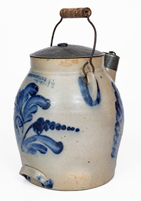 Fine COWDEN & WILCOX / HARRISBURG, PA Stoneware Batter Pail w/ Elaborate Leaf and Floral Decoration