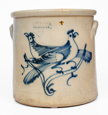 4 Gal. HAXSTUN, OTTMAN & CO. / FORT EDWARD, NY Stoneware Crock w/ Double Bird Decoration