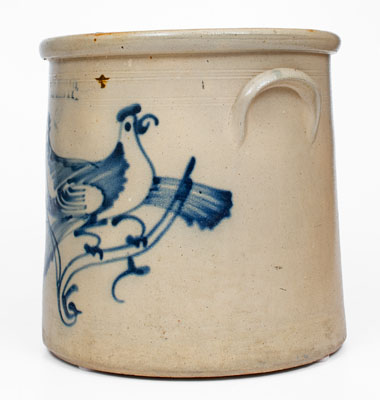 4 Gal. HAXSTUN, OTTMAN & CO. / FORT EDWARD, NY Stoneware Crock w/ Double Bird Decoration
