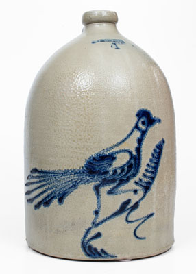 4 Gal. WHITES UTICA Stoneware Bird Jug, circa 1870