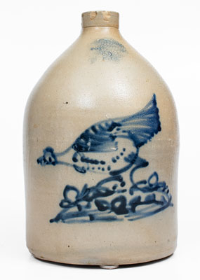 2 Gal. WEST TROY / NY / POTTERY Stoneware Jug w/ Pecking Chicken Decoration