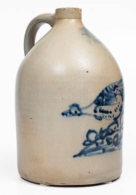 2 Gal. WEST TROY / NY / POTTERY Stoneware Jug w/ Pecking Chicken Decoration