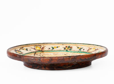 Elaborate Swiss Sgraffito Earthenware Dish, Lagnau Region, 1779