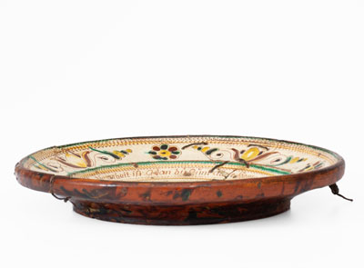 Elaborate Swiss Sgraffito Earthenware Dish, Lagnau Region, 1779
