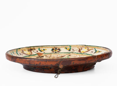 Elaborate Swiss Sgraffito Earthenware Dish, Lagnau Region, 1779