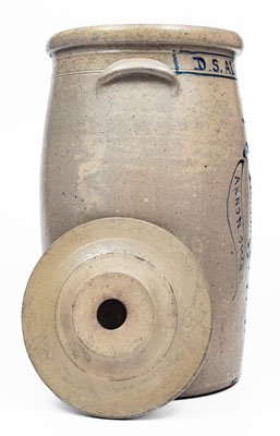 Exceptional 6 Gal. AKRON OHIO Stoneware Presentation Churn w/ Elaborate Game Bird Decoration