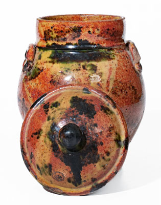 Exceptional New York State Redware Jar w/ Copper Decoration and Domed Lid