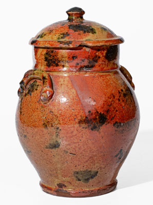 Exceptional New York State Redware Jar w/ Copper Decoration and Domed Lid