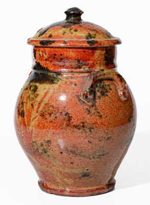 Exceptional New York State Redware Jar w/ Copper Decoration and Domed Lid