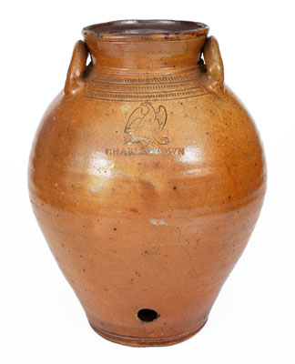 Extremely Rare CHARLESTOWN, Mass. Stoneware Water Cooler w/ Impressed Eagle Decoration