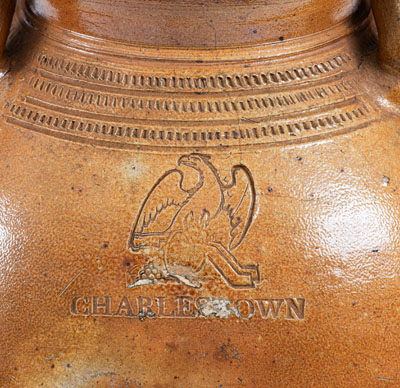 Extremely Rare CHARLESTOWN, Mass. Stoneware Water Cooler w/ Impressed Eagle Decoration