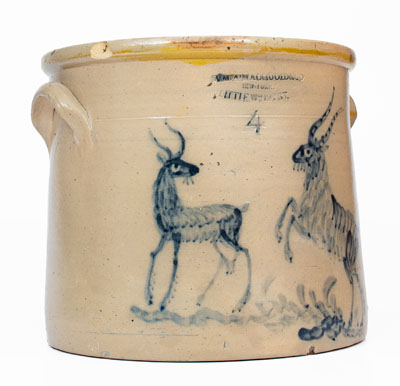 Exceptional 4 Gal. W. A. MACQUOID (New York City) Stoneware Crock w/ Elaborate Goats Decoration