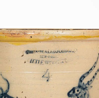 Exceptional 4 Gal. W. A. MACQUOID (New York City) Stoneware Crock w/ Elaborate Goats Decoration