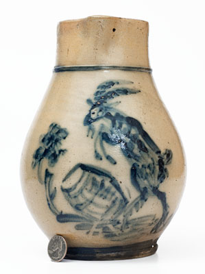 Outstanding Stoneware Pitcher w/ Elaborate Goat and Barrel Decoration attrib. MacQuoid, New York City