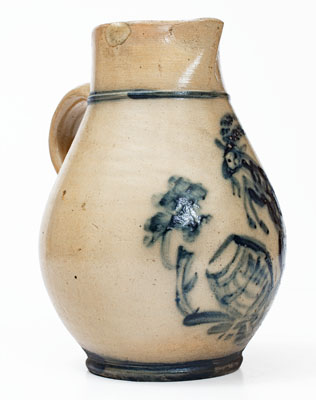 Outstanding Stoneware Pitcher w/ Elaborate Goat and Barrel Decoration attrib. MacQuoid, New York City