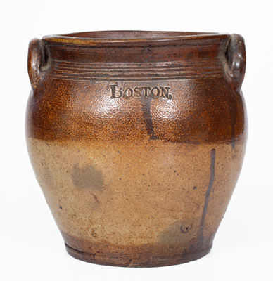 Exceptional Small-Sized BOSTON Squat Stoneware Jar by Frederick Carpenter, early 19th century