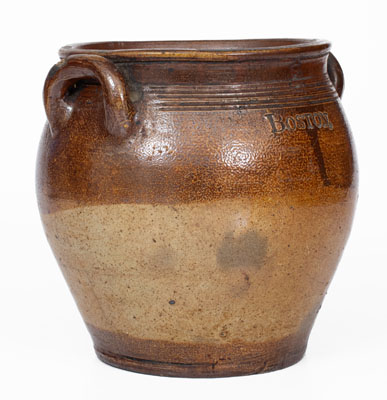 Exceptional Small-Sized BOSTON Squat Stoneware Jar by Frederick Carpenter, early 19th century