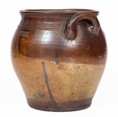 Exceptional Small-Sized BOSTON Squat Stoneware Jar by Frederick Carpenter, early 19th century