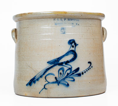 4 Gal. E. & L. P. NORTON / BENNINGTON, VT Stoneware Bird Crock