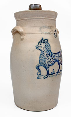 Outstanding J. BURGER JR. / ROCHESTER Stoneware Churn w/ Elaborate Cat Decoration