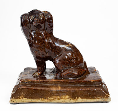 Rare Stoneware Spaniel on Base, Jane Lew or Bridgeport, WV, circa 1885