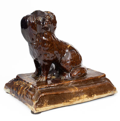 Rare Stoneware Spaniel on Base, Jane Lew or Bridgeport, WV, circa 1885