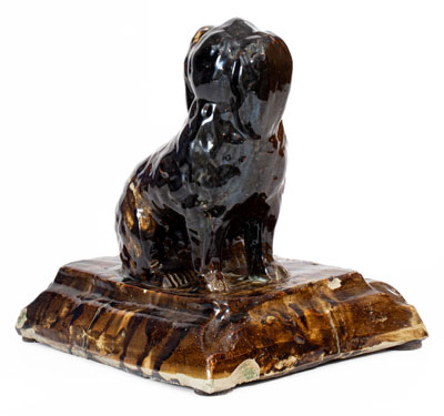 Rare Stoneware Spaniel on Base, Jane Lew or Bridgeport, WV, circa 1885
