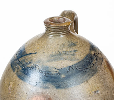 Attrib. Branch Green, Philadelphia Stoneware WINE Jug w/ Coggled Bird Decoration