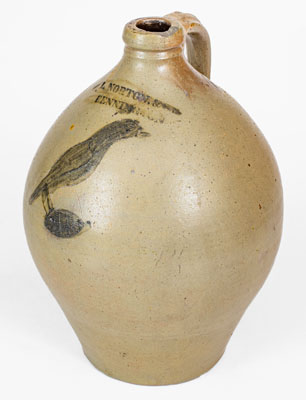 Rare L. NORTON & Co / BENNINGTON, Vermont Stoneware Jug w/ Incised Bird