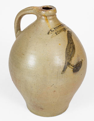 Rare L. NORTON & Co / BENNINGTON, Vermont Stoneware Jug w/ Incised Bird