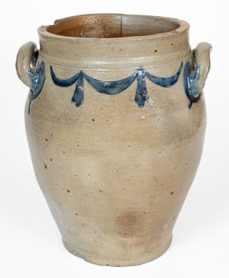 3 Gal. Manhattan Stoneware Jar w/ Incised Drape and Tassel Decoration, early 19th century