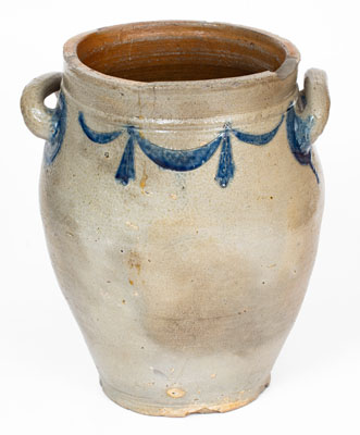 3 Gal. Manhattan Stoneware Jar w/ Incised Drape and Tassel Decoration, early 19th century