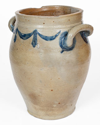 3 Gal. Manhattan Stoneware Jar w/ Incised Drape and Tassel Decoration, early 19th century