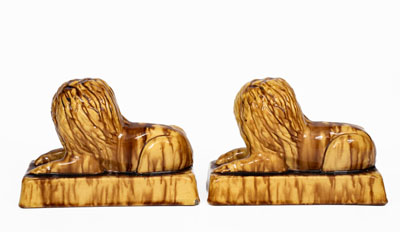 Pair of Yellowware Lion Figures, probably English, 19th century