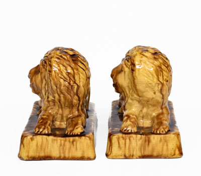 Pair of Yellowware Lion Figures, probably English, 19th century