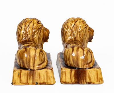 Pair of Yellowware Lion Figures, probably English, 19th century