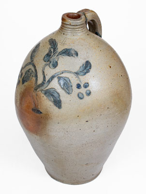 Fine 4 Gal. Ohio Stoneware Jug w/ Incised Floral and Berry Decoration